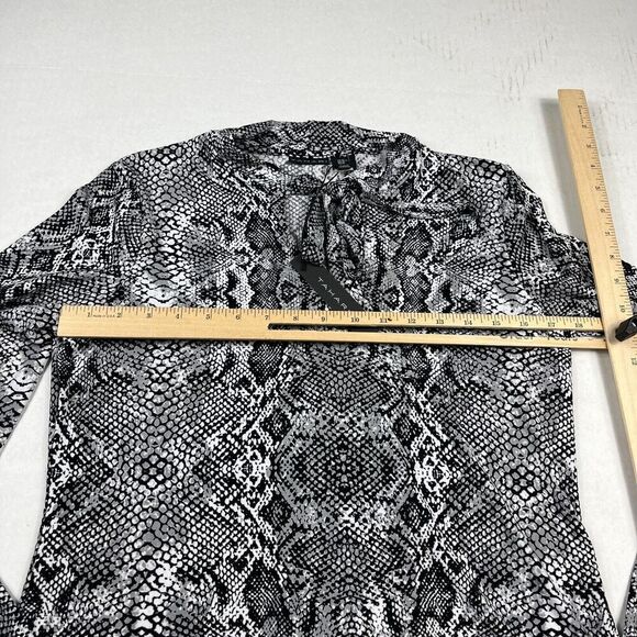 Tahari Neck Tie Knit Top Snakeskin Print Work Neck Tie Stretch Blouse MEDIUM NEW - Picture 8 of 12